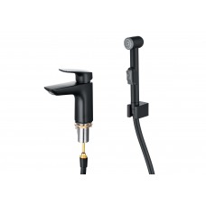 Смеситель для раковины AQUATEK Вега AQ1012MB с гигиеническим душем черный матовый